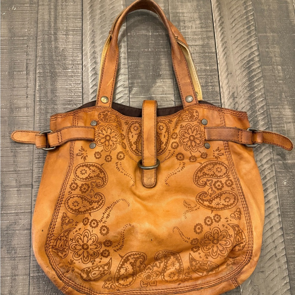 Lucky Brand Italian Leather Paisley Laser-etched Hobo Bag
